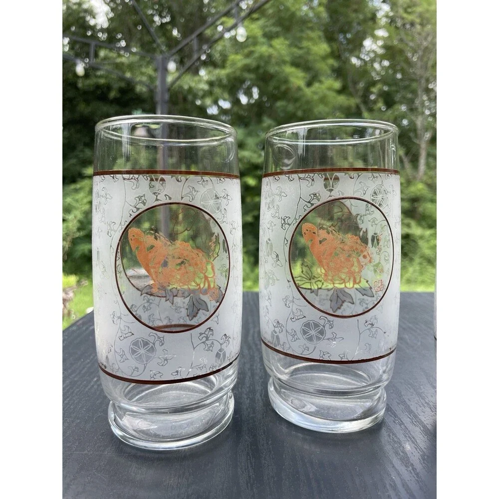 Vintage Anchor Hocking Rose/butterfly Drinking Glasses Set Of 4